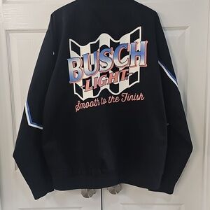 New Busch Light Smooth To The Finish Black Snap Button Men's Bomber XXL